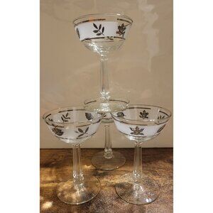Set of 4 Libbey Silver Leaf Champagne Glasses Vintage Barware Entertaining